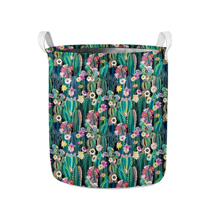 Watercolor Blooming Cactus Print Collapsible Laundry Basket