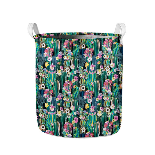 Watercolor Blooming Cactus Print Collapsible Laundry Basket