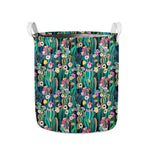 Watercolor Blooming Cactus Print Collapsible Laundry Basket