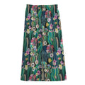 Watercolor Blooming Cactus Print Cotton Front Slit Maxi Skirt
