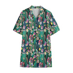 Watercolor Blooming Cactus Print Cotton Hawaiian Shirt