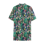 Watercolor Blooming Cactus Print Cotton Hawaiian Shirt