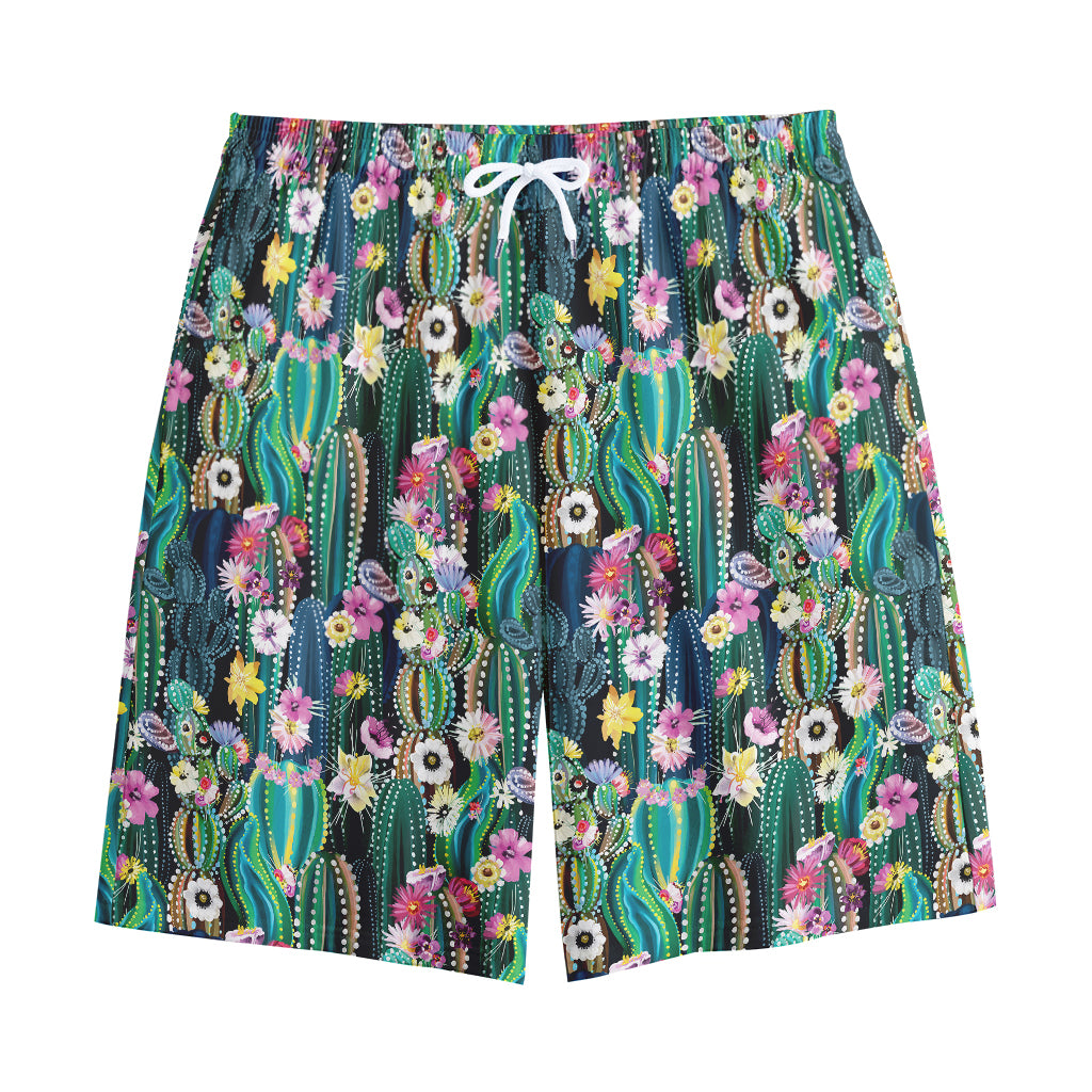 Watercolor Blooming Cactus Print Cotton Shorts
