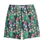 Watercolor Blooming Cactus Print Cotton Shorts