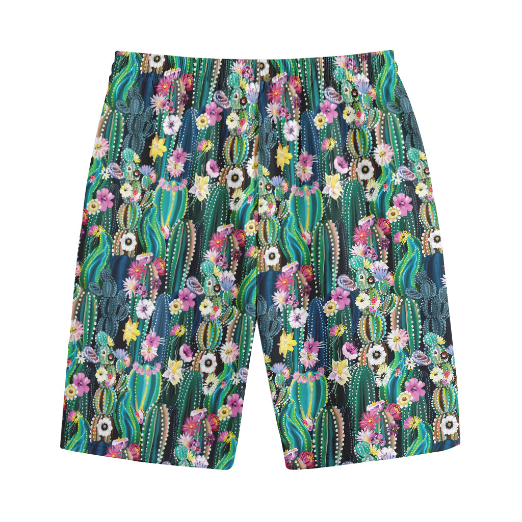 Watercolor Blooming Cactus Print Cotton Shorts