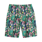 Watercolor Blooming Cactus Print Cotton Shorts
