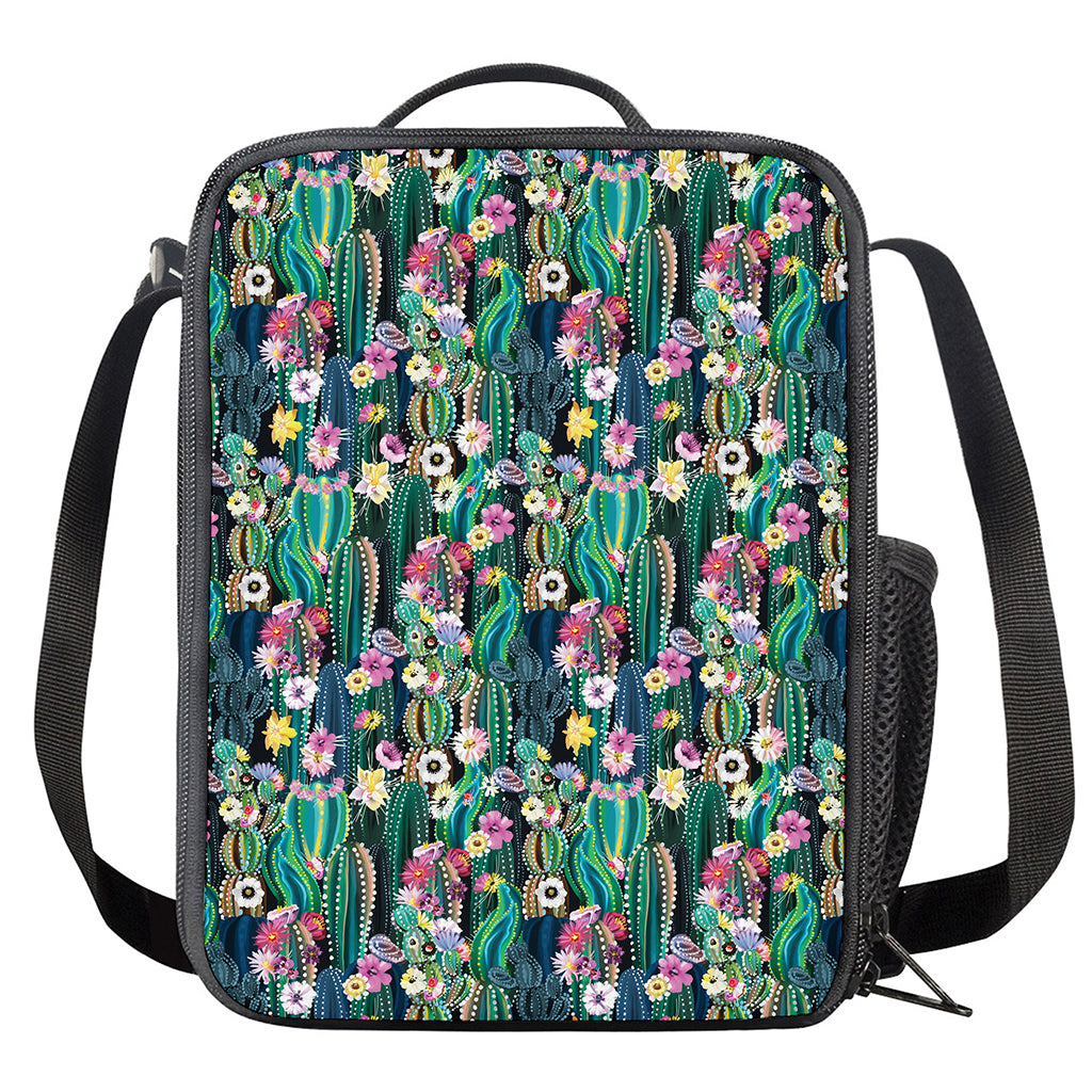 Watercolor Blooming Cactus Print Crossbody Lunch Bag