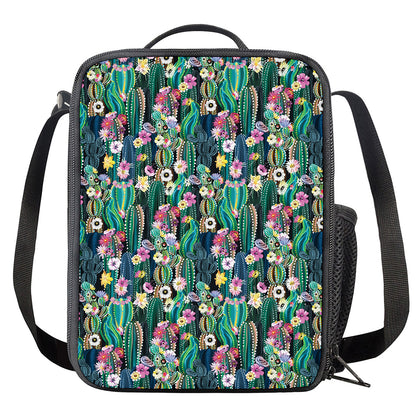 Watercolor Blooming Cactus Print Crossbody Lunch Bag