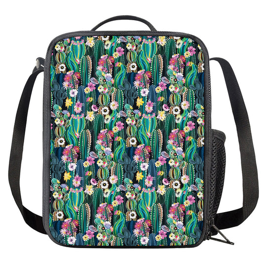 Watercolor Blooming Cactus Print Crossbody Lunch Bag
