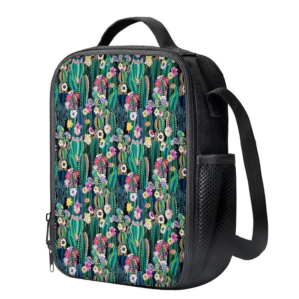 Watercolor Blooming Cactus Print Crossbody Lunch Bag