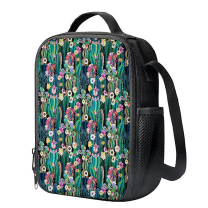 Watercolor Blooming Cactus Print Crossbody Lunch Bag
