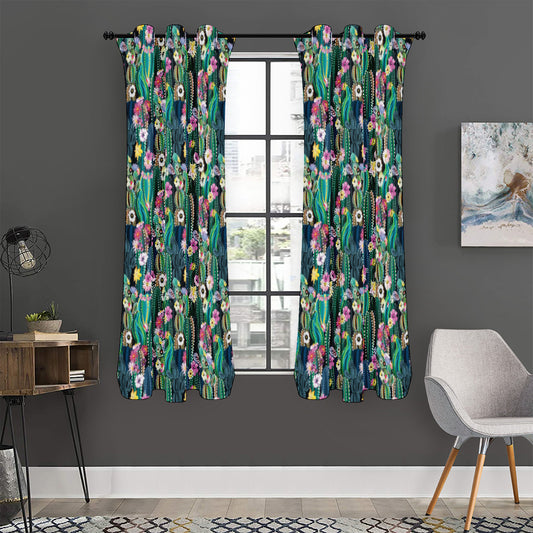 Watercolor Blooming Cactus Print Curtain
