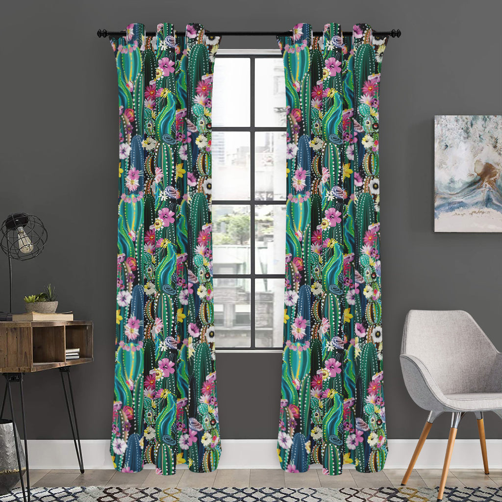 Watercolor Blooming Cactus Print Curtain