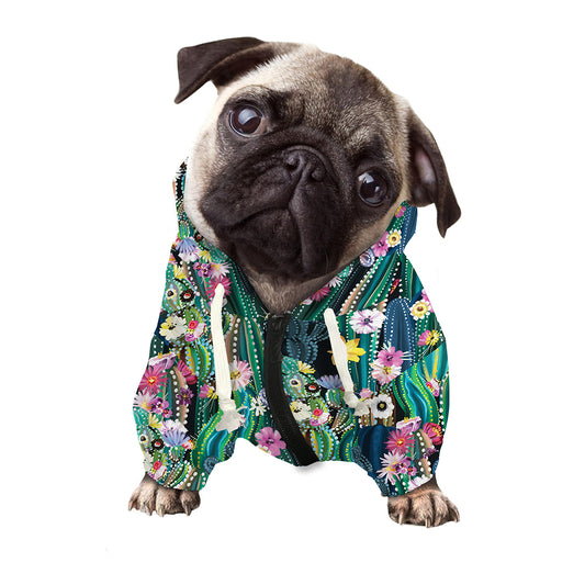 Watercolor Blooming Cactus Print Dog Zip Up Hoodie