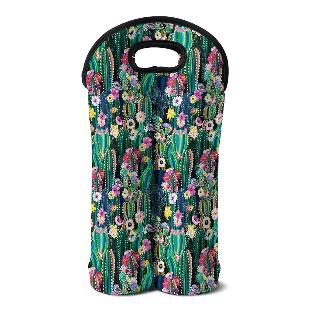 Watercolor Blooming Cactus Print Double Neoprene Wine Tote
