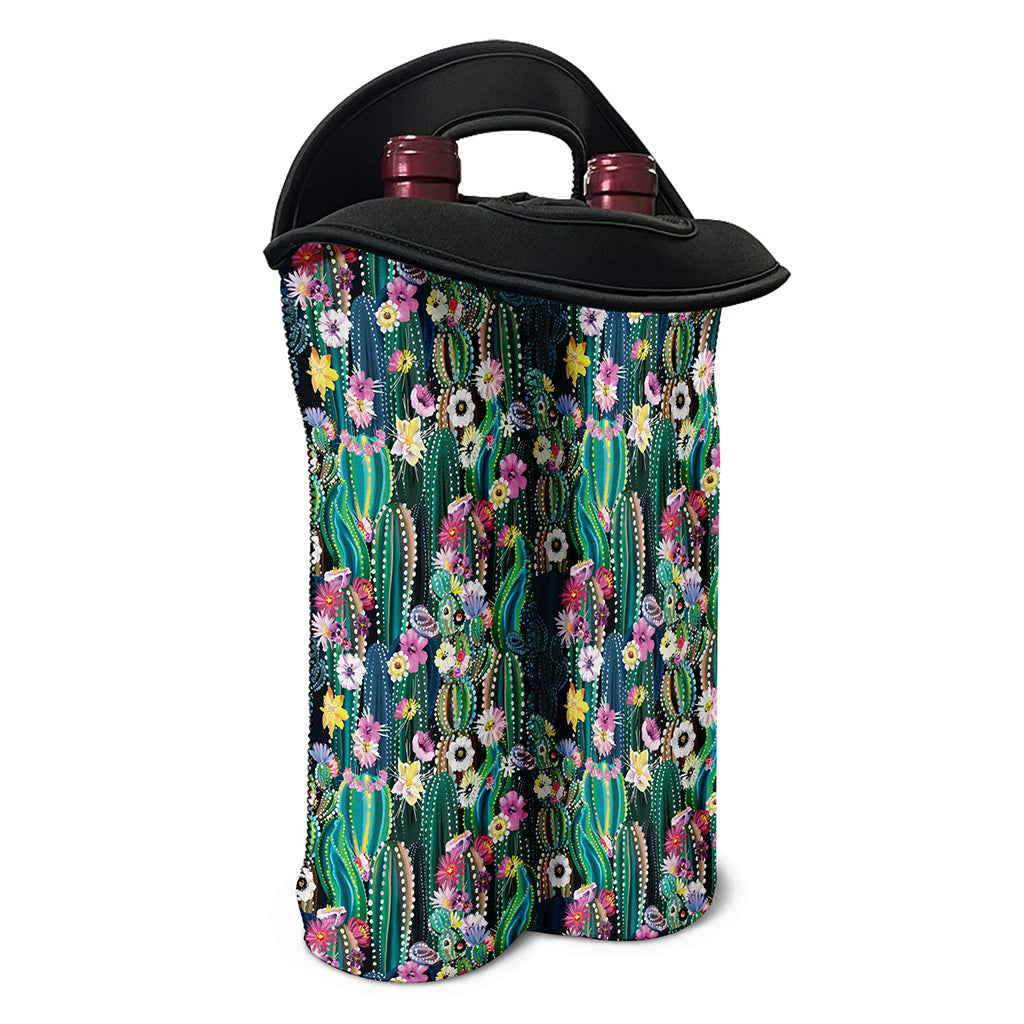Watercolor Blooming Cactus Print Double Neoprene Wine Tote