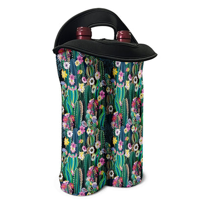 Watercolor Blooming Cactus Print Double Neoprene Wine Tote