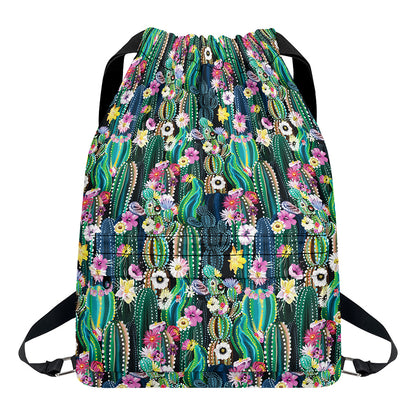 Watercolor Blooming Cactus Print Drawstring Backpack