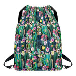 Watercolor Blooming Cactus Print Drawstring Backpack