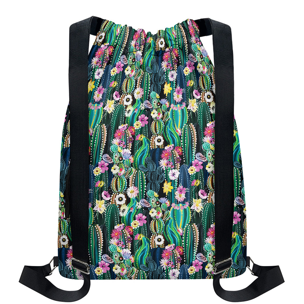 Watercolor Blooming Cactus Print Drawstring Backpack