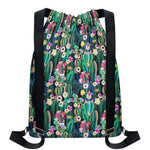 Watercolor Blooming Cactus Print Drawstring Backpack