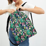 Watercolor Blooming Cactus Print Drawstring Backpack