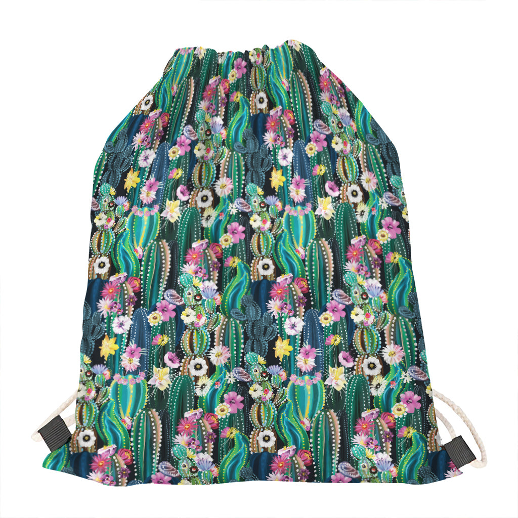 Watercolor Blooming Cactus Print Drawstring Bag