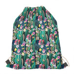 Watercolor Blooming Cactus Print Drawstring Bag