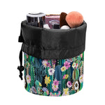 Watercolor Blooming Cactus Print Drawstring Makeup Bag