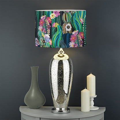 Watercolor Blooming Cactus Print Drum Lamp Shade