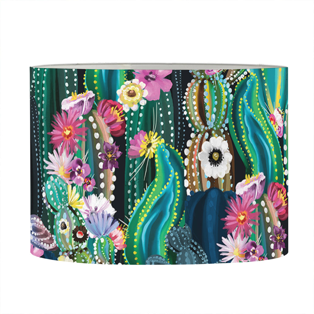 Watercolor Blooming Cactus Print Drum Lamp Shade