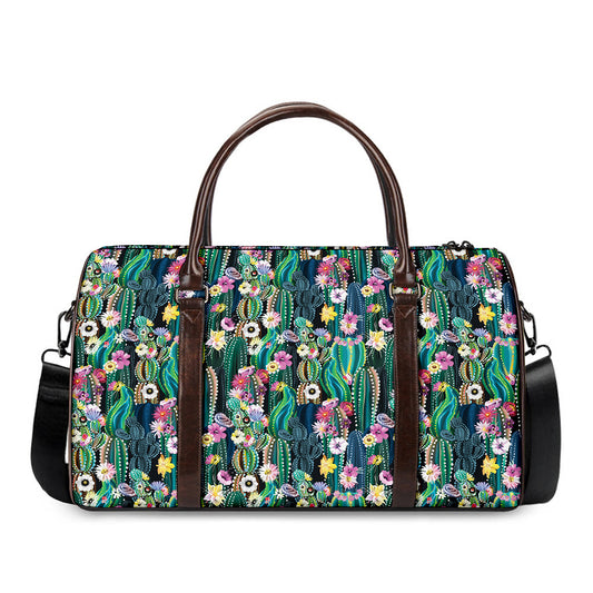 Watercolor Blooming Cactus Print Duffle Bag