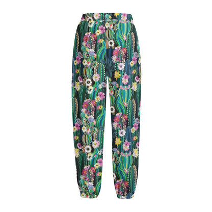Watercolor Blooming Cactus Print Fleece Lined Knit Pants