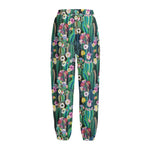 Watercolor Blooming Cactus Print Fleece Lined Knit Pants