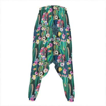 Watercolor Blooming Cactus Print Hammer Pants