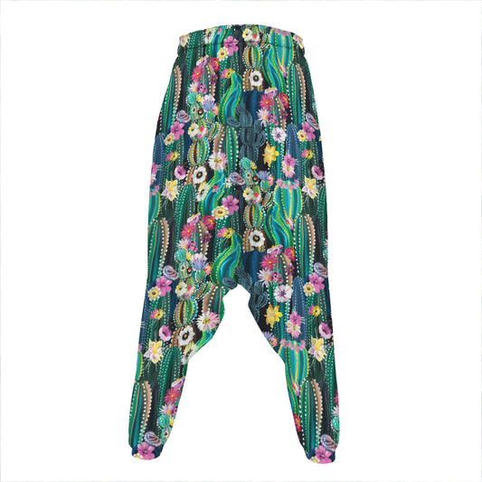 Watercolor Blooming Cactus Print Hammer Pants