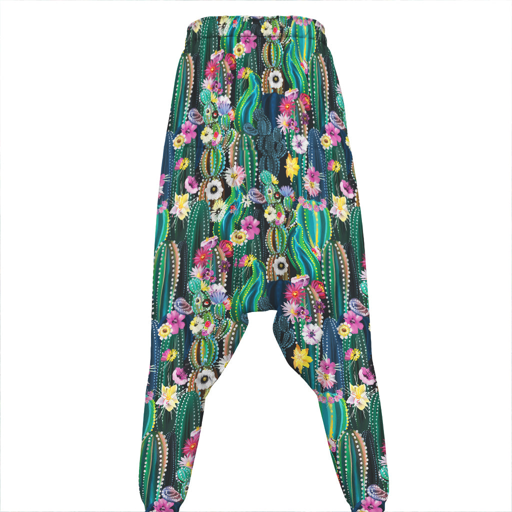 Watercolor Blooming Cactus Print Hammer Pants