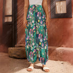 Watercolor Blooming Cactus Print Harem Pants