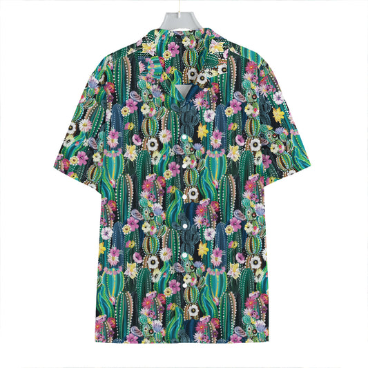 Watercolor Blooming Cactus Print Hawaiian Shirt