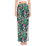 Watercolor Blooming Cactus Print High Slit Maxi Skirt