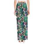 Watercolor Blooming Cactus Print High Slit Maxi Skirt