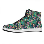 Watercolor Blooming Cactus Print High Top Leather Sneakers