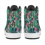 Watercolor Blooming Cactus Print High Top Leather Sneakers