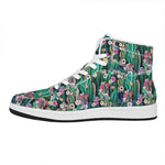 Watercolor Blooming Cactus Print High Top Leather Sneakers