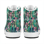 Watercolor Blooming Cactus Print High Top Leather Sneakers