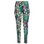 Watercolor Blooming Cactus Print High-Waisted Pocket Leggings