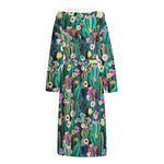 Watercolor Blooming Cactus Print Hooded Bathrobe