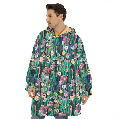 Watercolor Blooming Cactus Print Hoodie Blanket