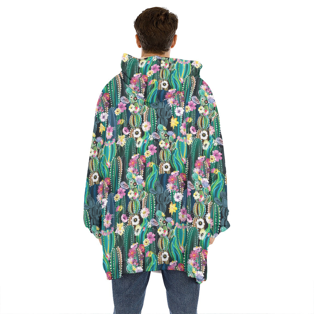 Watercolor Blooming Cactus Print Hoodie Blanket