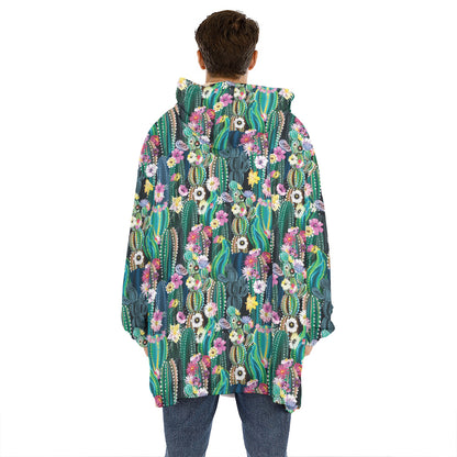 Watercolor Blooming Cactus Print Hoodie Blanket